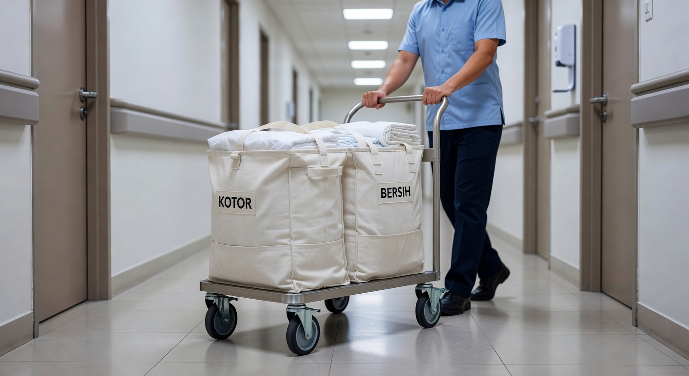 Linen Trolley 2 Bag untuk Hotel dan Rumah Sakit: Solusi Distribusi Linen Lebih Cepat, Rapi, dan Higienis