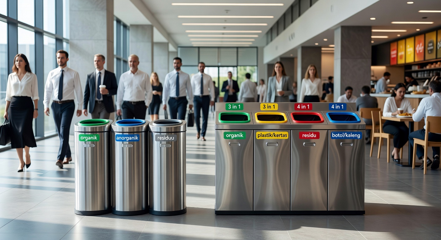 Tempat Sampah Stainless 3 in 1 atau 4 in 1? Strategi Pemilahan yang Bikin Area Komersial Lebih Rapi dan Efisien