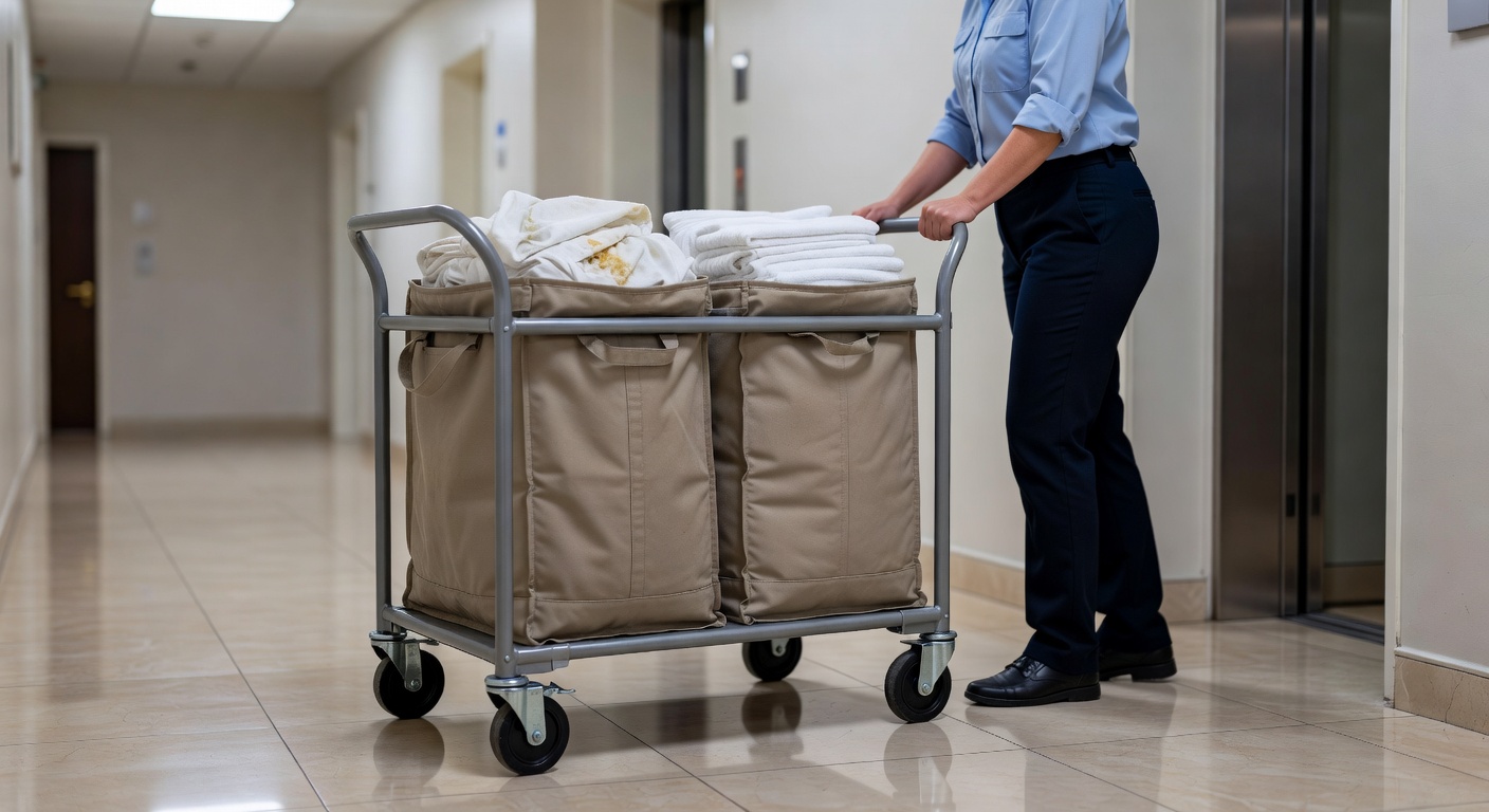 Troli Laundry 2 Kantung untuk Hotel dan Housekeeping: Solusi Pisahkan Linen Kotor Lebih Cepat, Rapi, dan Higienis